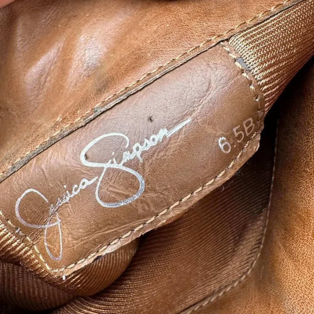 Jessica Simpson Cognac Leather Platform Slouch Boots Size 6.5B AS-IS/REPAIR - Picture 8 of 13
